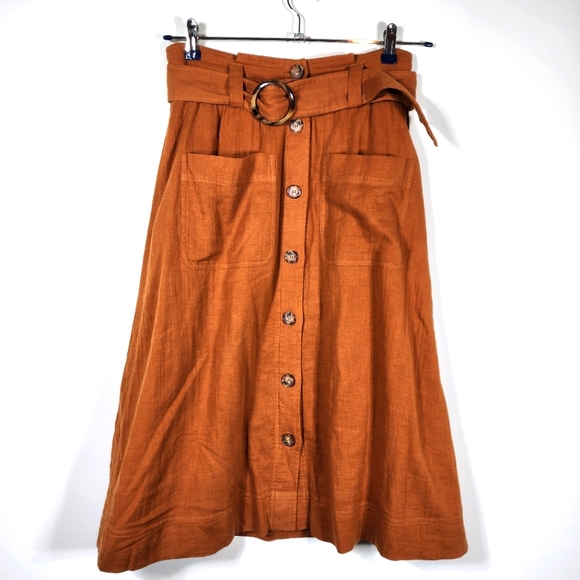 Sezane Dresses & Skirts - Belted Button Up Sezane Hanna Rust Colored Midi Skirt Size 36